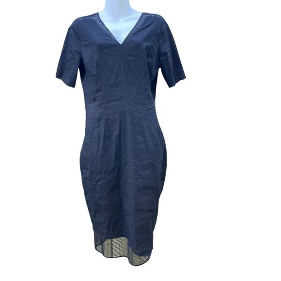 Elie Tahari Black Linen Exposed Zipper Mesh Short Sleeve Shift Dress - Picture 1 of 7